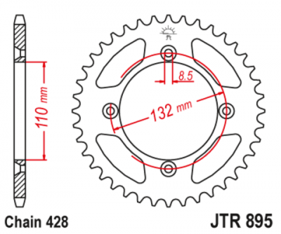 Звезда ведомая алюминиевая JTA895.49RED (красная)