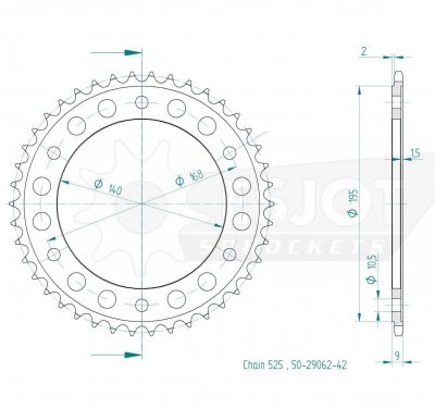 Звезда задняя приводная Esjot 50-29062 42 зуба Husqvarna 900 Nuda 12-14