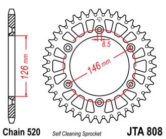 Звезда ведомая алюминиевая JTA808.49BLK (цвет черный)