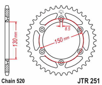 Звезда ведомая алюминиевая/стальная JTX251.52BLU (цвет голубой)