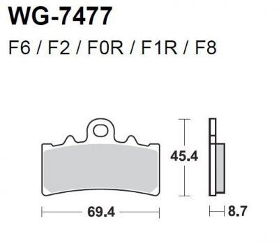 Тормозные колодки WRP WG-7477-F0R (LMP477 SRR / LMP477 STR)