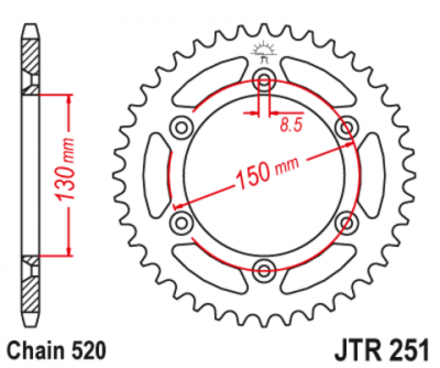 Звезда ведомая алюминиевая/стальная JTX251.51GR (цвет серый)